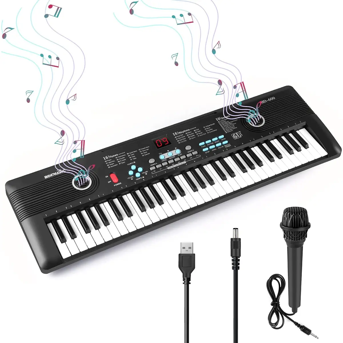 61-Key Compact Electronic Piano for Kids Beginners, Portable Multifunction Keyboard with Dual Speakers, Microphone, 100 Rhythms, 100 Tones, 10 Demo Songs, 8 Percussion Sounds - Birthday/Christmas Gift