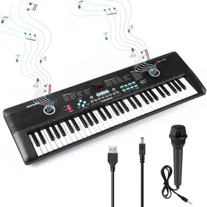 61-Key Compact Electronic Piano for Kids Beginners, Portable Multifunction Keyboard with Dual Speakers, Microphone, 100 Rhythms, 100 Tones, 10 Demo Songs, 8 Percussion Sounds - Birthday Christmas Gift