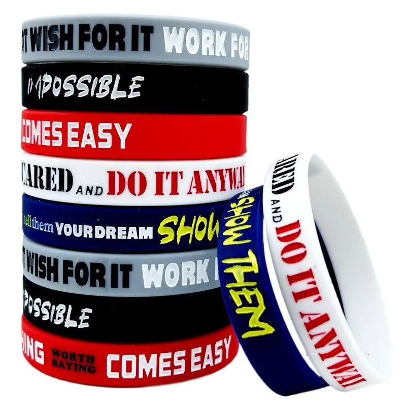 Unisex Inspirational Quote Silicone Wristbands (10pcs, 5 Styles) - Colored Rubber Bracelets, Motivational Accessories for Women, Teens