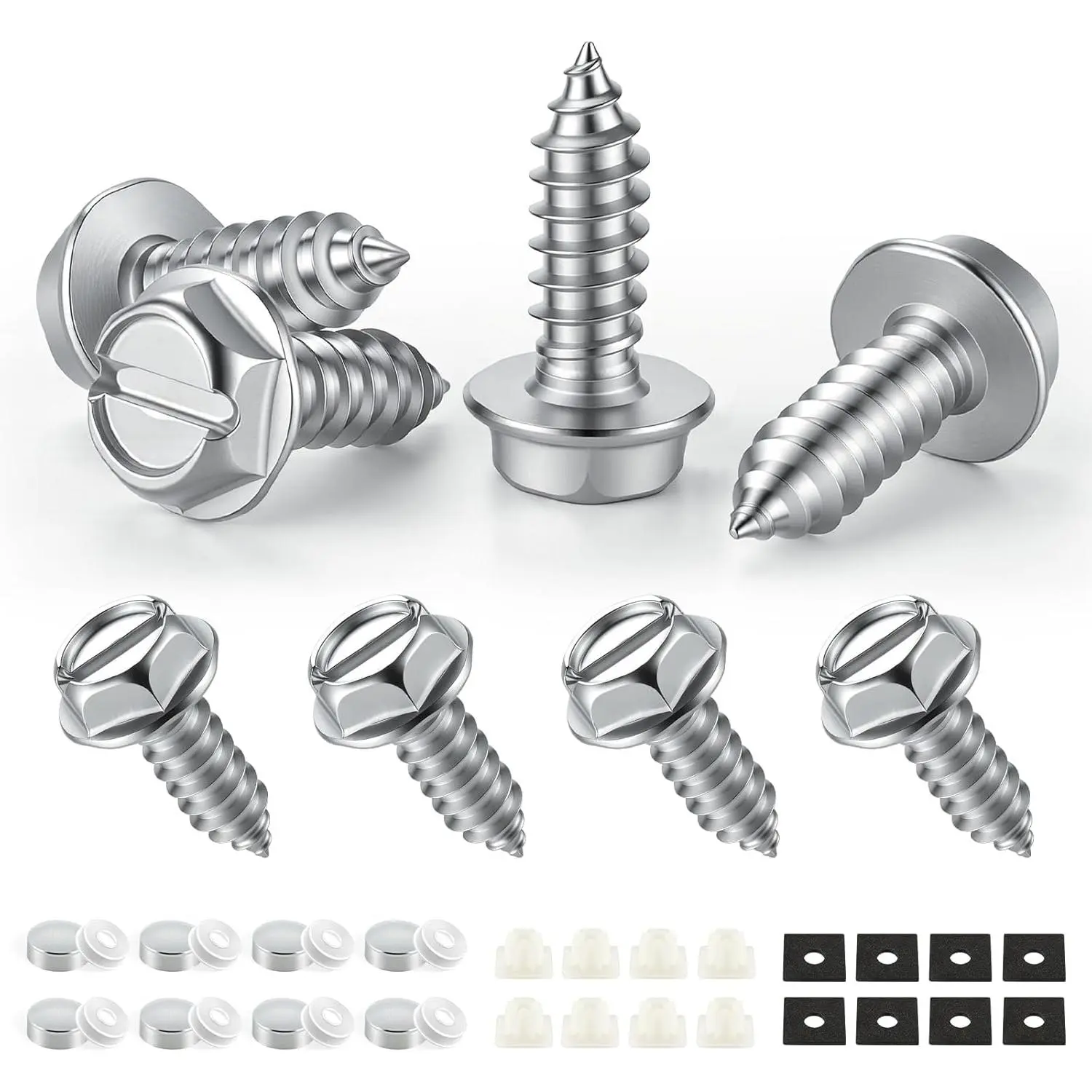 Premium Stainless Steel Rustproof Self-Tapping License Plate Screws - Automotive Fastener for Securing License Plate Frames, Covers on Cars, Trucks