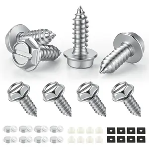 Rustproof License Plate Screws for Securing License Plates Frames and Covers on Cars and Trucks, Premium Stainless Steel Self Tapping Mounting Bolts,