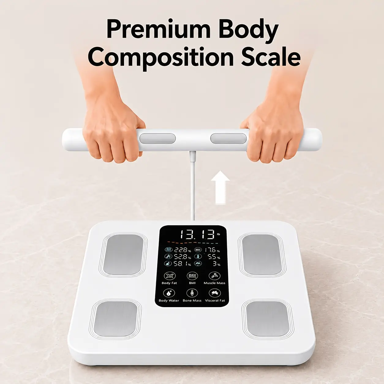Body Composition Scale with Handheld Sensor, Digital BMI And Body Fat Monitor, Muscle Mass And Body Water Tracking, LED Display Weight Scale for Home Fitness