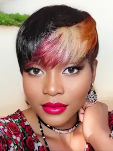 6 Inch Short Pixie Cut Human Hair Wig for Women, Vibrant Colorful Natural Look, Lightweight Layered Bangs, Glueless Design for Daily Styling