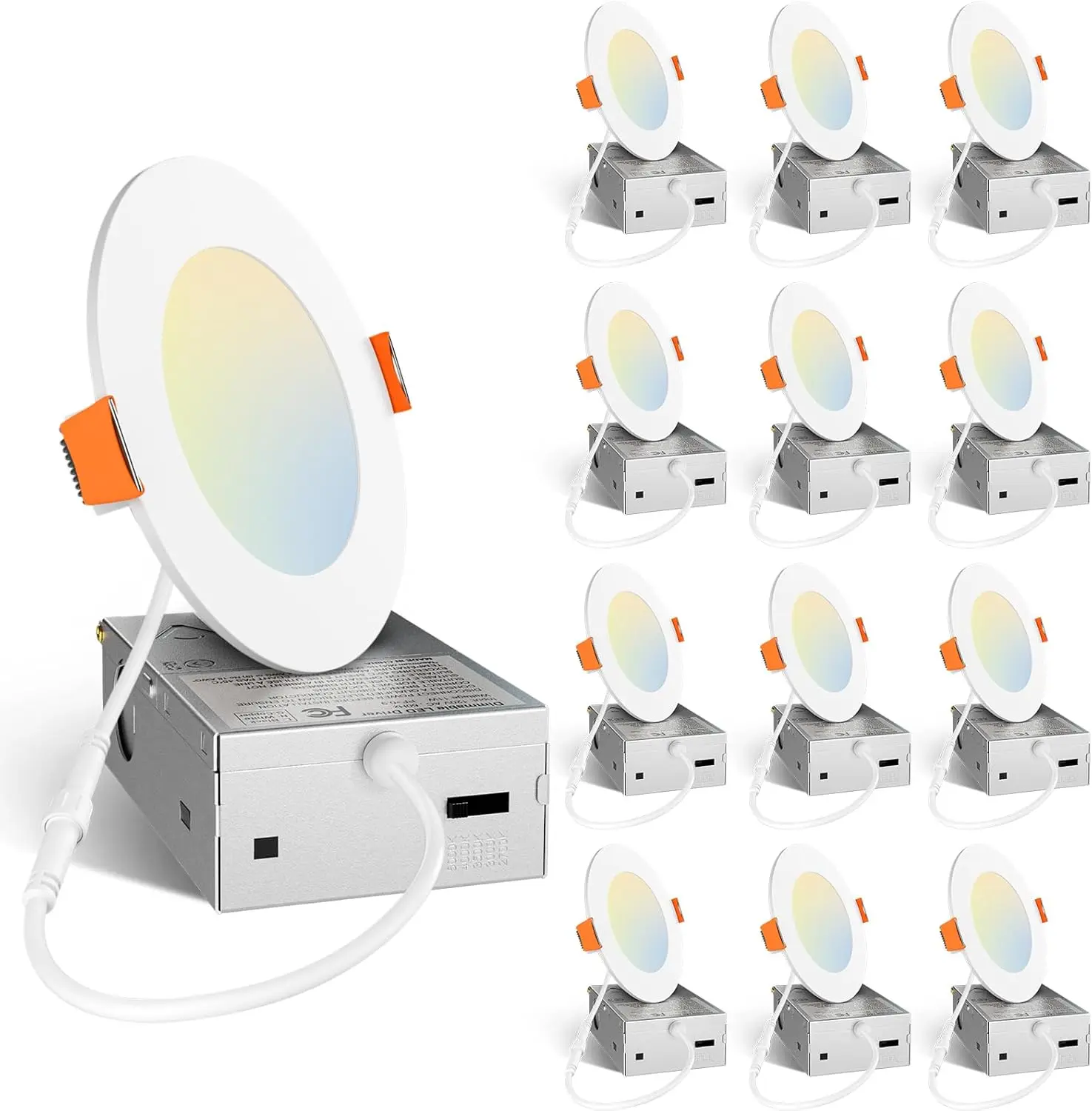 NookNova 12 Pack 4 Inch 5CCT Ultra-Thin LED Recessed Dimmable Can/Ceiling Light with Junction Box, 2700K/3000K/3500K/4000K/5000K Selectable, 9W 810LM High Brightness Wafer Downlight