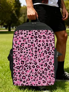 （2D Flat Printing）1pc Pink Leopard Spots Computer Backpack - Fashionable & Durable, Travel Work Bag, Suitable for Commuting, Hiking, Party, Fitness, Unisex