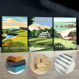 3Pcs Wooden Framed Canvas Painting, AUGUSTA GEORGIA, ST ANDREWS, PEBBLE BEACH Poster, Exquisite Poster, Home Decoration, Pattern Wall Art Decor, For Living Room, Bedroom, Office, Restaurant, Bar Wall Decor, Waterproof, Odorless, Painting, Print Artwork.