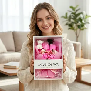Mother's Day Bear Flower Bouquet Gift Box, Soap Rose Bouquet Gift, Perfect for Mother, Girlfriend, Lover, Anniversary ()