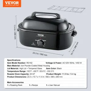 VEVOR Electric Roaster Oven, 20 QT Turkey Roaster Oven with Self-Basting Lid, 1450W Roaster Oven with Defrost Warm Function, Adjustable Temperature, Removable Pan Rack, Fits Turkeys Up to 24LBS