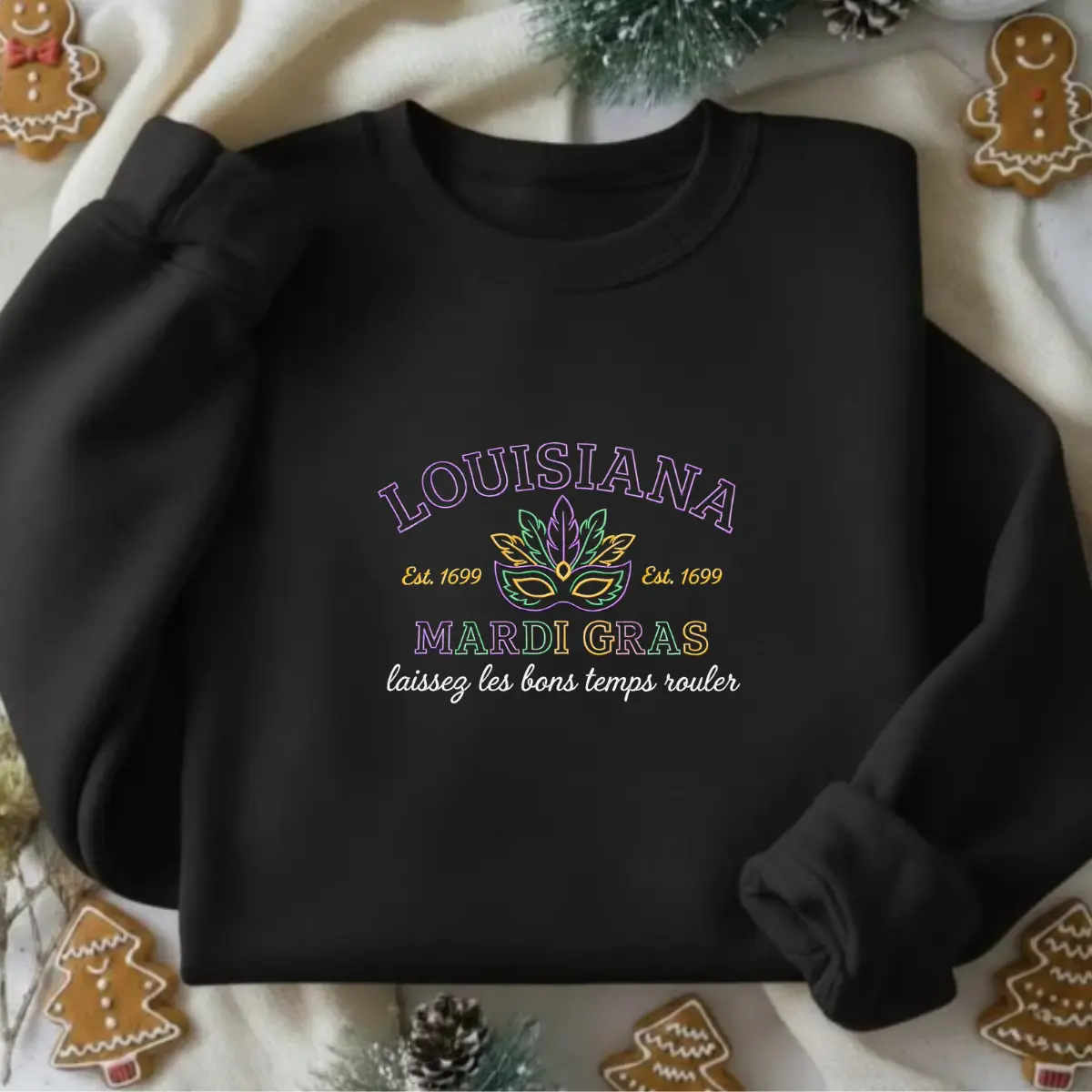 Louisiana Mardi Gras Embroidered Sweatshirt, Laissez Les Bons Temps Rouler NOLA Carnival Hoodie