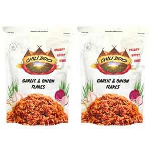 Chili Boys **2 Bag Bundle** Spicy Crispy Garlic and Onion Flakes, Crunchy Gluten-Free Food Topper, Fried All-Purpose Seasoning - 160g Total.
