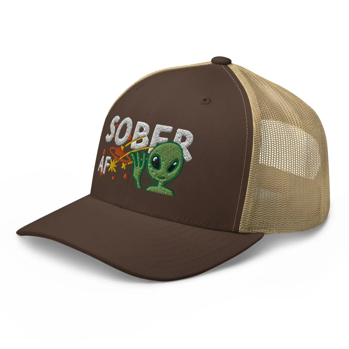 Sober AF Alien Trucker Hat – Galactic Sobriety Recovery Cap