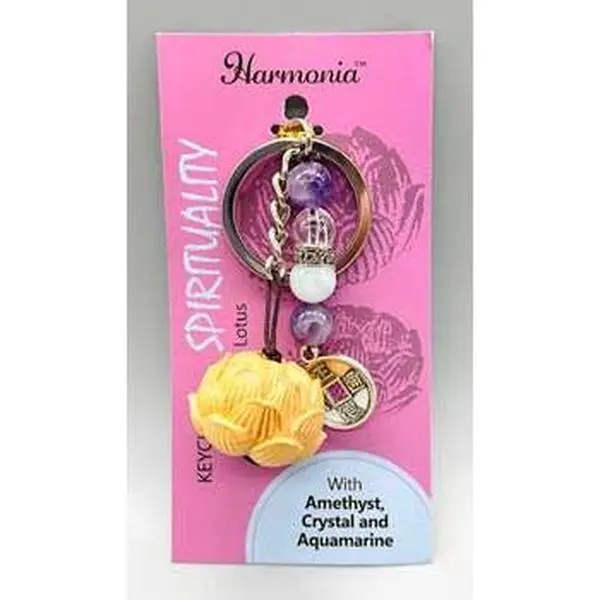 Lotus Keychain With Amethyst, Quartz & Aquamarine