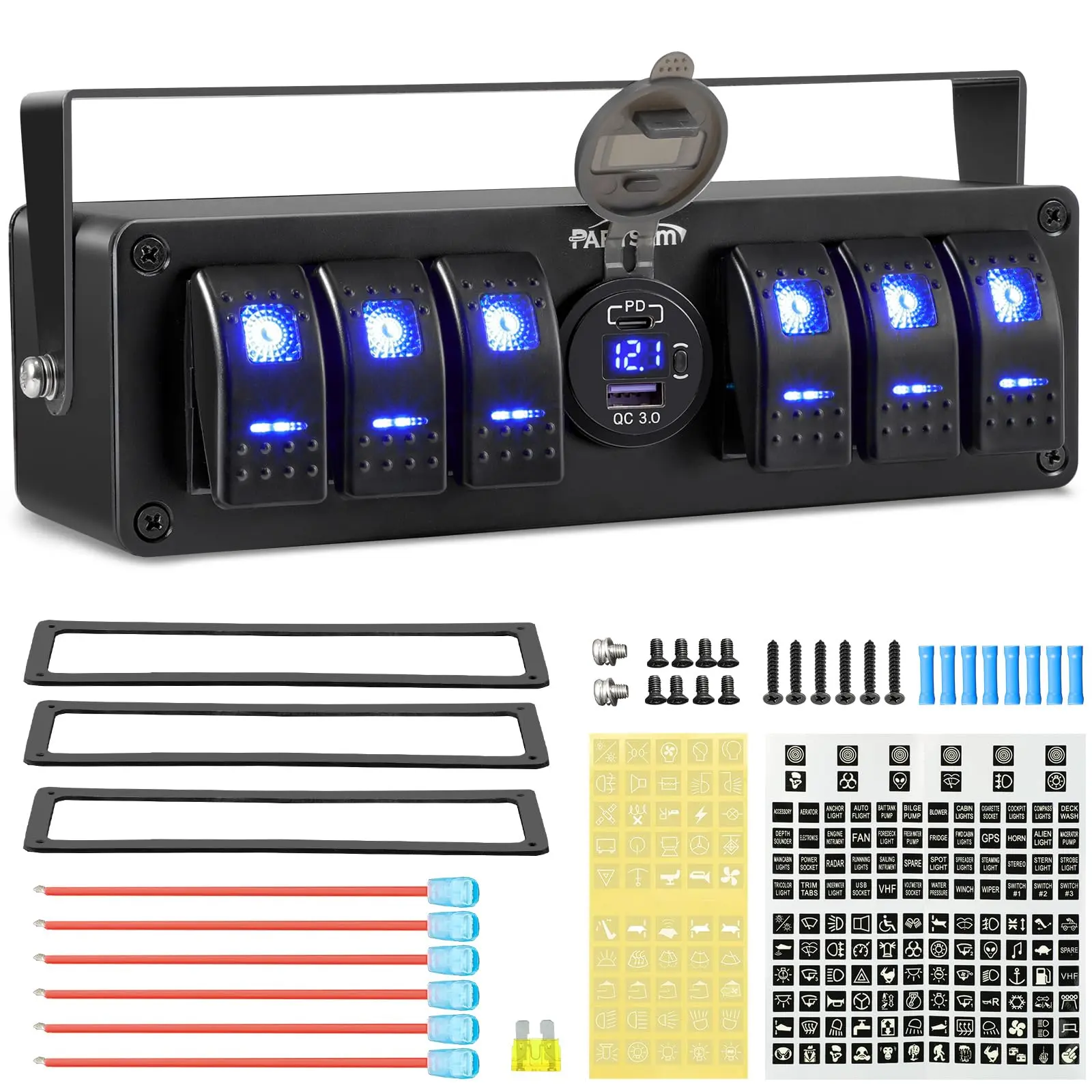 Partsam 6 Gang Rocker Switch Panel Box12V-24V Aluminum Boat Marine Toggle Switch Partsam 6 Gang Rocker Switch Panel Box12V-24V Aluminum Boat Marine Toggle Switch