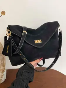 Vintage Suede Crossbody Bag, Elegant Commuter Bag, Minimalist Design, Multi-Usage (shoulder/handbag), Large Capacity, Suitable for Work & Weekend Outing