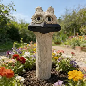 Ostrich Head Statue Outdoor Garden Decor, Garden Enhancement, Flower Bed Insert Ornament for Patio Yard Lawn, Art Sculptures, No Precious Metal