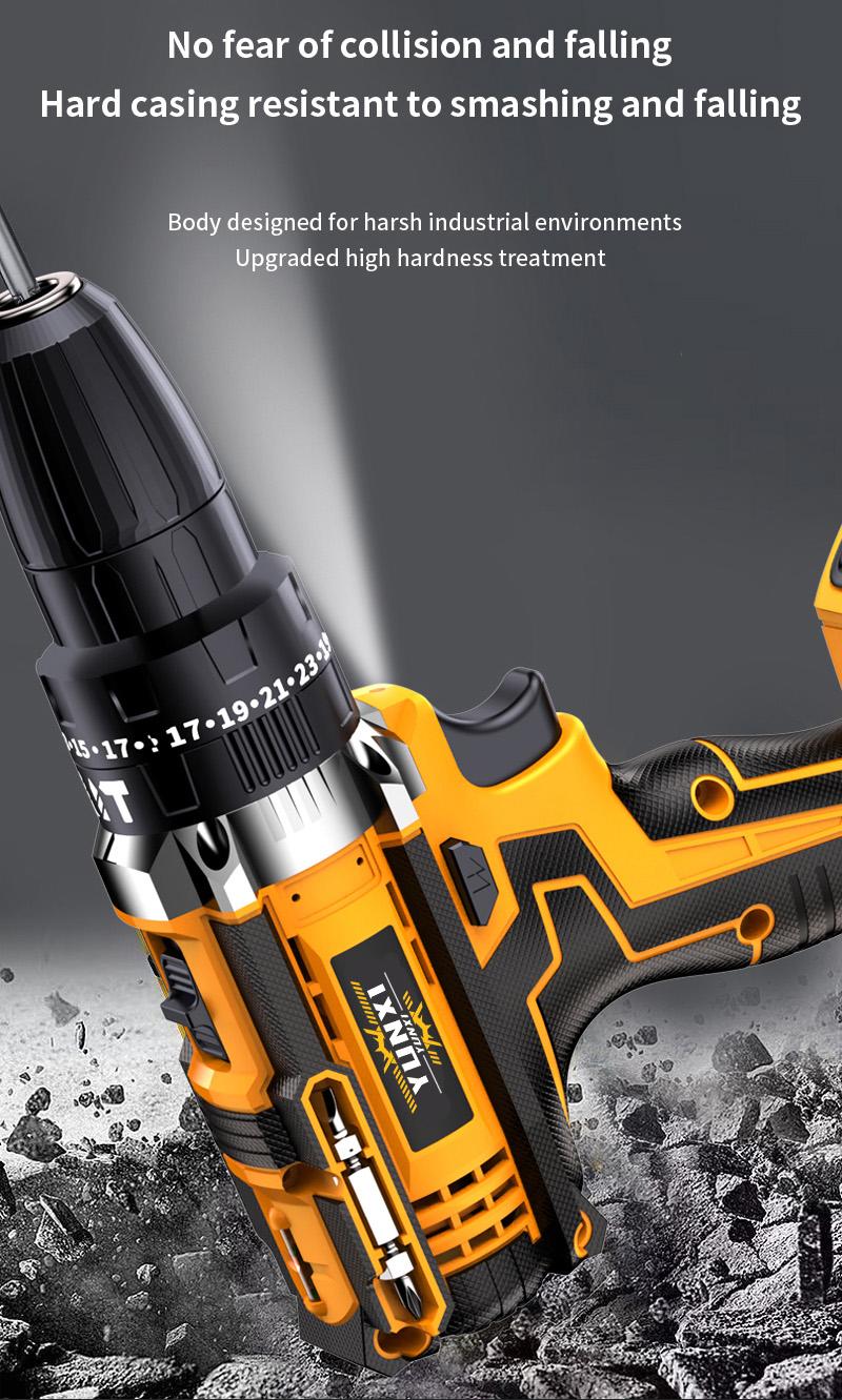 21V household multifunctional wireless drill tool set, impact drill, drill with work light, equipped with 1 or 2 batteries and quick charger, optional drill set and box, screwdriver, tape measure, drill set suitable for home maintenance, men's gift