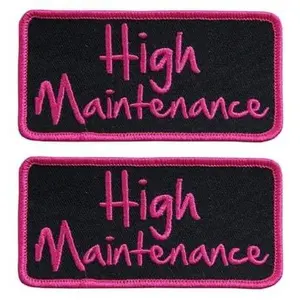 Miltacusa High Maintenance Embroidered Patch [Iron on Sew on - 4.0 X 2.0 inch ] 2 Piece for Back Packs, Jackests, Vest, and Tactical Gears