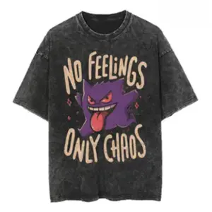 No Feelings Only Chaos Vintage Graphic Tee, Gengar Pokemon T-Shirt, Unisex Anime Manga Shirt, Casual Streetwear for Men and Women, Gift for Pokemon Fans, Menswear/Womenswear