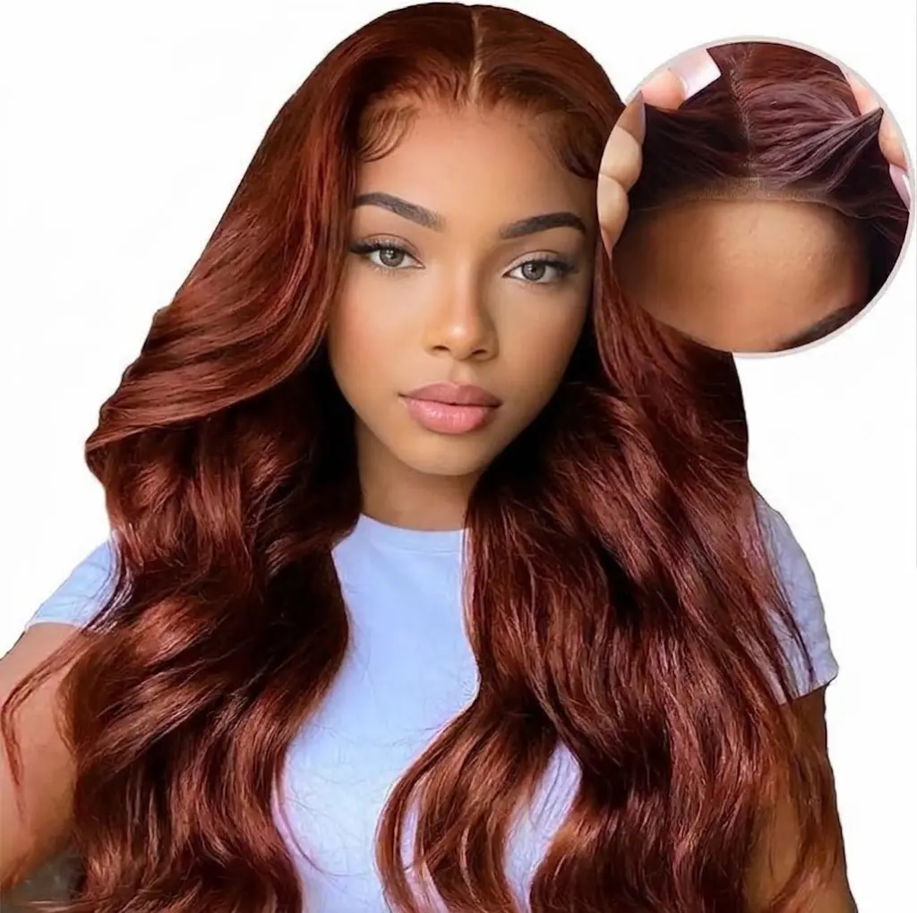 Bling Hair Body Wave 9x6 Glueless Wig Reddish Brown Ginger Colored #33 Preplucked Remy Brazilian 7x5 Lace Closure Wigs HD Lace No Tangling No Shedding 180 Density Wig,sohochic