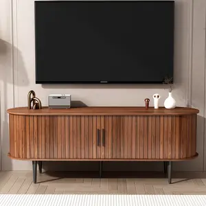 Mid-Century Modern TV Stands & Coffee Tables, Fluted Storage Console with Sliding Door or Lift-Top, Multi-Functional Entertainment Center for Living Room Bedroom Office