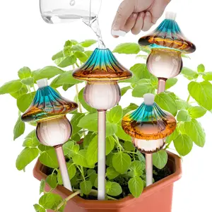 Watering Globes Mushroom, Rainbow Gradient Color Glass Watering Bulbs, Self Watering Planter Insert, Self Watering Globes -  Watering Devices for Travel Vacation (4 PCS)