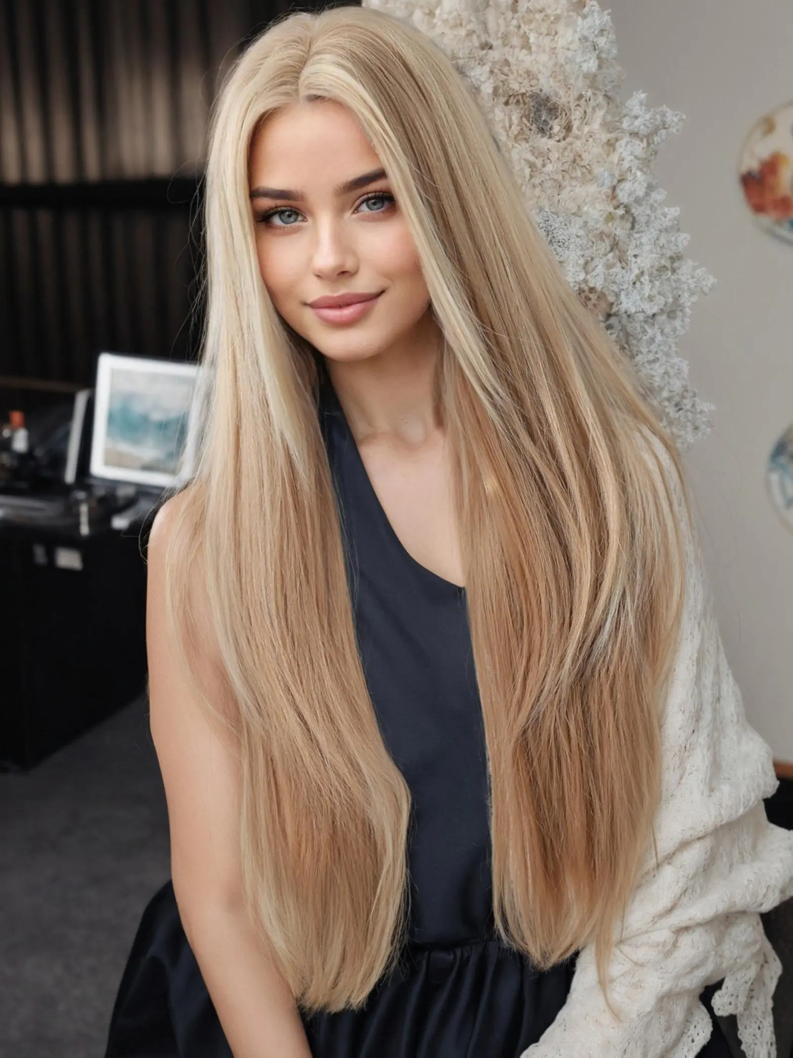 26 Inch Long Straight Blonde Wigs for Women, Gorgeous Fluffy Wigs with Curtain Bangs, Synthetic Full Machine Wigs for Party, Daily Use