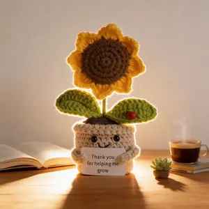 Handmade Crochet Sunflower Planter, Cute Desktop Decoration Gift, Soft Knitted Flower, Graduation, Birthday Thank You Gift, Room Decor