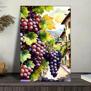 1 Piece with Frame 2D/Flat Flat Retro Grape with Sunshine: Italian Town Landscape Painting 12 X16inch/30 X40cm, Suitable for Home, Office, Living Room, Kitchen, Bedroom, Cafe Decorative Art Poster