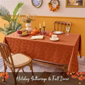 Fall Tablecloth Rectangle Tables 60x102''-Rust Thanksgiving Autumn Harvest Gathering Jacquard Fabric Damask Table Cloths for 6 ft Kitchen Dinner Dining Outdoor Picnic Holiday Parties
