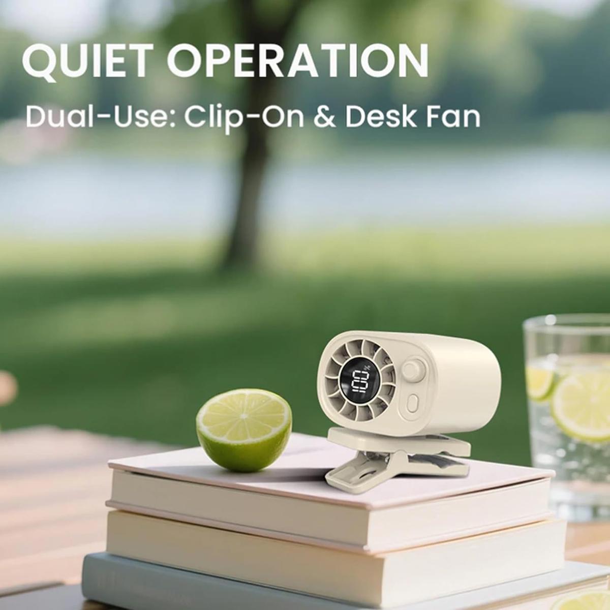 Car Clip On Fan No Cooling Function with LED Display 360° Rotation 100 Speeds Adjustable USB Rechargeable Personal 1800mAh Battery Stepless Speed Adjustment Charging