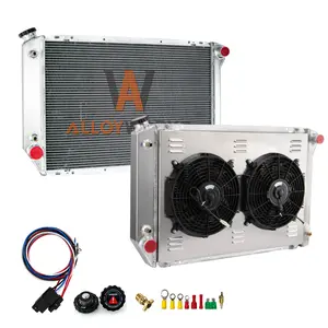 Alloyworks 4 Row Radiator with Shroud Fan For 1980-1984 Ford F150 F250 F350 Bronco 5.0L 5.8L 7.5L 33.54" Wx 21.30" H