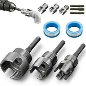 3PCS PVC Pipe Threader Kit, Integrated Internal & External Pipe Threading Tool for 1/2", 3/4" & 1" PVC/Plastic Pipes, PVC Threader for Drill, 4 in 1 Water Pipe Thread Cutting Tool with 2 PTFE Tapes