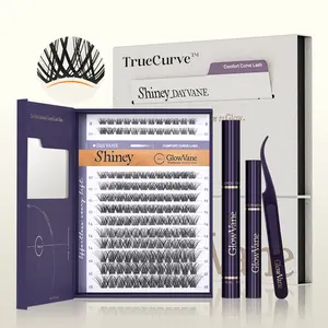 GlowVane TrueCurve Lash kit Clusters  Cluster Eyelash Extensions Kit DD Curl 0.03mm Wispy Eyelash Clusters Kit with Invisible Band Mix 8–18mm DIY Individual Lash Extension Kit (Shiney )