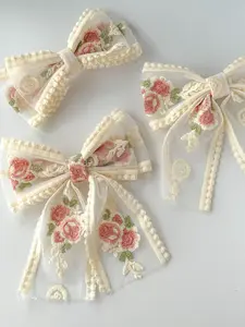 5 Yards Romantic Embroidered Mesh Ribbon, High-Density Woven Webbing Trim, Beautiful Floral Pattern, Floral Embroidery Lace, Elegant Retro Look for Wedding Decor, Gift Packing, DIY Hair Bows, Sewing Embellishment & Craft Making