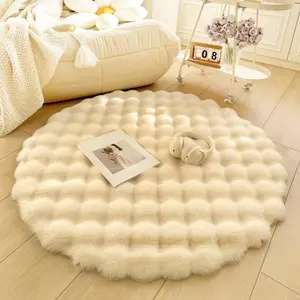 Faux Fur Round Carpets Fluffy Plush Rugs for Bedroom Decor Non Slip Soft Floor Mats Luxury Shaggy Area Rugs Cozy Home Decor Washable Easy Clean