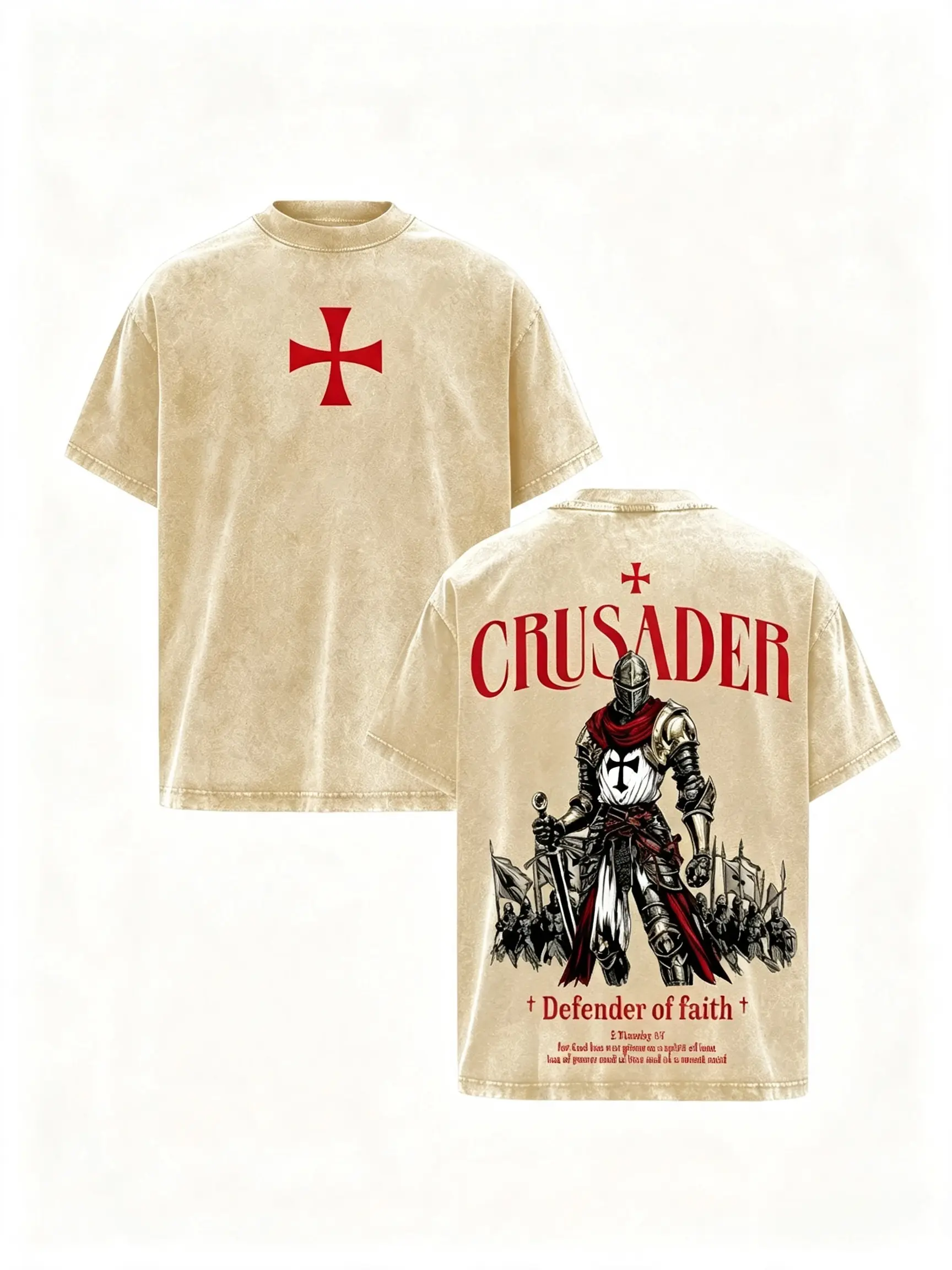 Crusader Defender of Faith Vintage Washed Oversized T-Shirt, 2 Timothy 1:7 Scripture Knight Graphic Tee, Heavy Cotton Medieval Christian Streetwear Top, crewneck tee，funny meme tee，crewneck graphic tee，gift shirt， funny gift