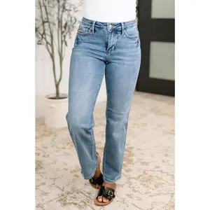 Judy Blue Tummy Control Mid Rise Vintage Wash Straight Leg Jeans 88943, Last Few size 0/1, Stretchy Cotton Denim Bottoms,  Womenswear Basic