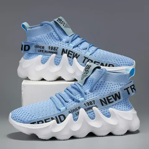 Men's High-Top Sneakers with Letter Print - Breathable Fabric & EVA Cushioning, All-Season Gym Running Walking Shoes for Casual Wear, Trendy Sportswear, Comfortable Fit, Flexible Footwear, Breathable Mesh Sneakers