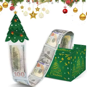 Christmas Money Box for Cash Gift Pull - Christmas Surprise Money Gift Box for Boys Girls - DIY Money Pull Box with 100Pcs Transparent Bags - BestGift for Kids Adults - Green