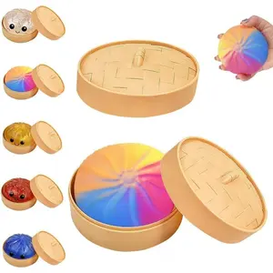 BINOK Dumpling Squishy Toy, Dumpling Squishy Mystery Box, Easter Basket Stuffers, Squeeze Dough Ball Stress Relief Hand Toys with Food Steamer Stretchy Desk Toys (Multicolor)