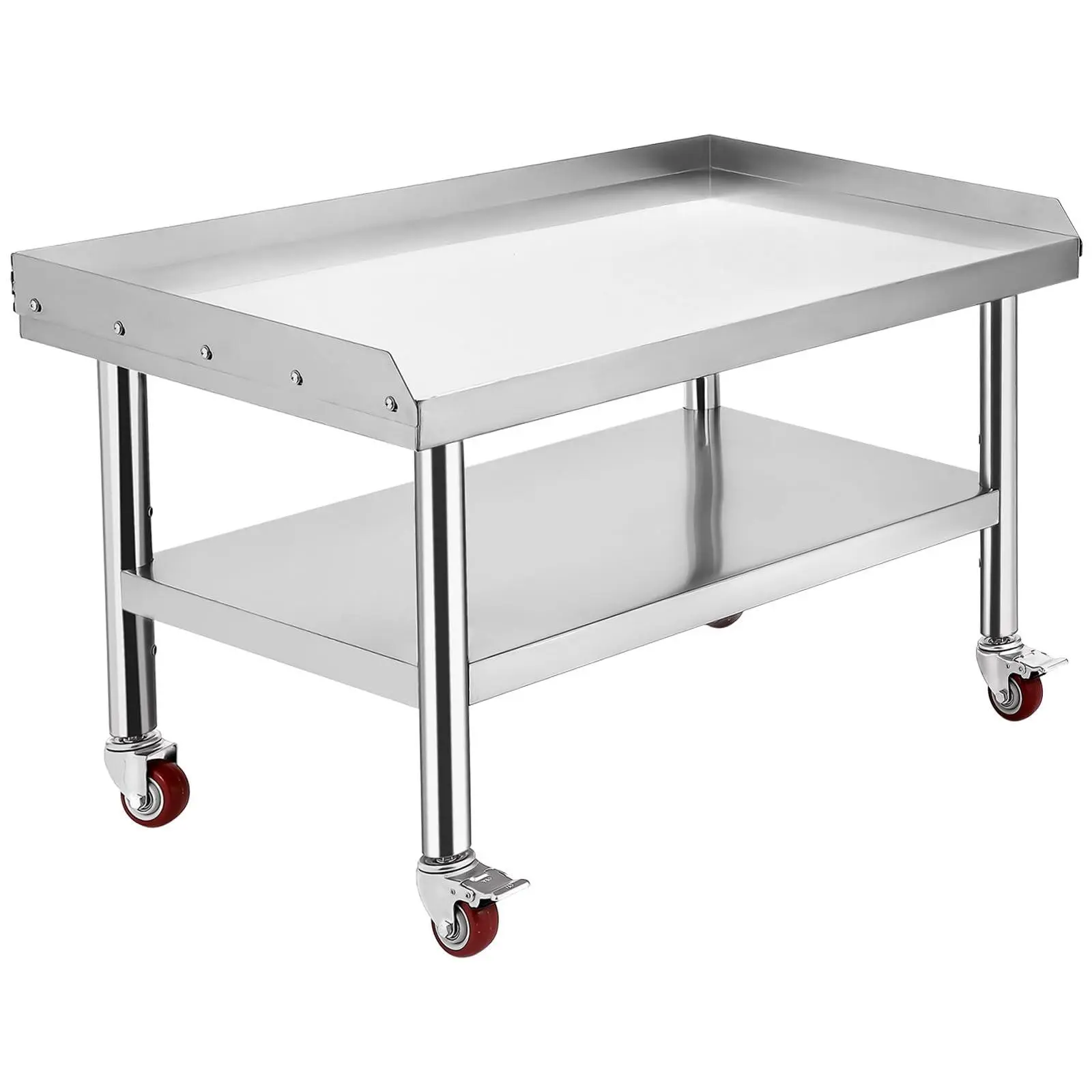 36x30x24 Inch Stainless Steel Equipment Grill Stand Table - 1000 LBS Top & 220 LBS Bottom Shelf, Adjustable Legs & 2 in Edge Baffle for Hotel Home Commercial Kitchen