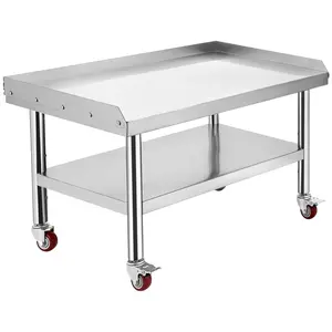 36x30x24 Inch Stainless Steel Equipment Grill Stand Table - 1000 LBS Top & 220 LBS Bottom Shelf, Adjustable Legs & 2 in Edge Baffle for Hotel Home Commercial Kitchen