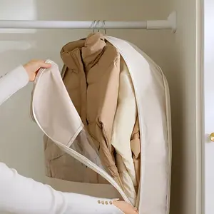 1pc Clothing Dust Bag, Simple Fabric Design, Transparent Window Dust Protector, for Wardrobe Down Jackets Coats Suits Cover