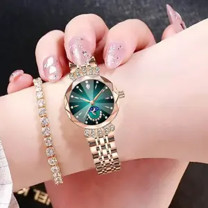 Women's Popular Fashion Retro Diamond-Embellished Dial Steel Strap Niche Light Luxury Quartz Watch Non-Mechanical Elegant Design