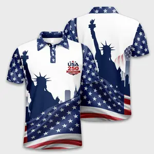 American Flag Polo Shirt for Men – USA 250 Anniversary Casual Golf Style