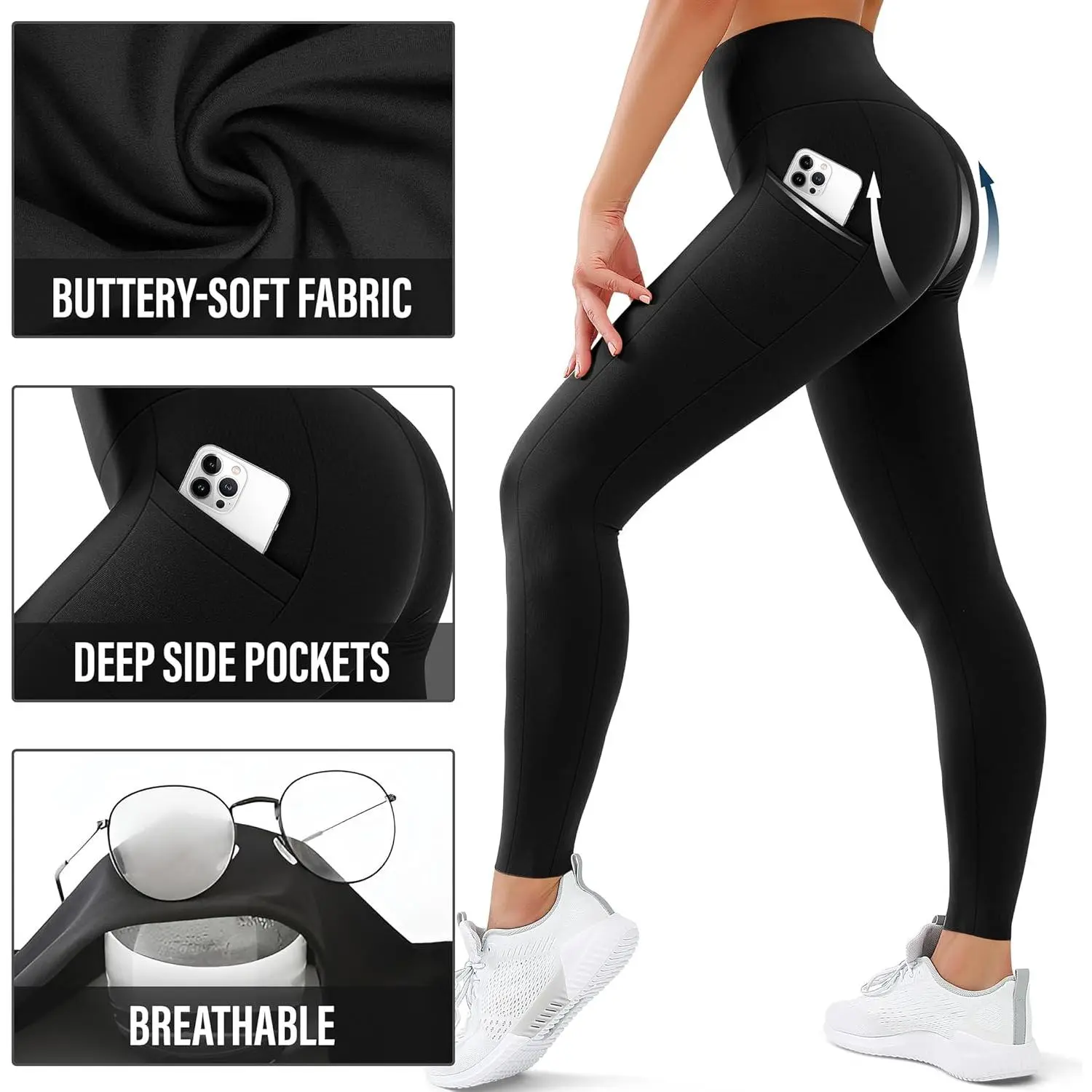 Women's High Waisted Tummy Control Yoga Pants with Pockets - 3 Pack Soft Stretchy Leggings for Workout Running Fitness Gym Lounge Comfortable Breathable Moisture Wicking Activewear Women's High Waisted Tummy Control Yoga Pants with Pockets - 3 Pack Soft Stretchy Leggings for Workout Running Fitness Gym Lounge Comfortable Breathable Moisture Wicking Activewear