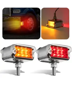 ASNOO 2PCS Dual Revolution 12 LED Turn Signal Marker Lights w/Visor, Semi Truck Double Face Chrome Auxiliary Bumper Pedestal Lights for Freightliner Peterbilt Kenworth Mack Western Star