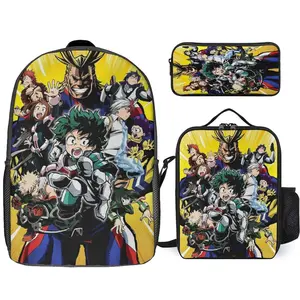 Hero-Academia Izuku Midoriya 3 Piece Backpack Set with Lunch Bag Pencil Case , High Capacity Bookbag with Lunch Box Pen Box Workplace Travel