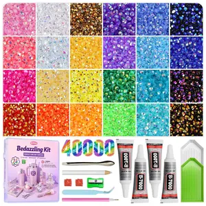 40000Pcs Resin Jelly Rhinestones for Bedazzling, 3mm Multicolor Flatback Rhinestones, Bedazzling Kit with 4Pcs B7000 Jewelry Glue and Tools, Bedazzler Kit for Crafting Book Clothes Makeup Shoes