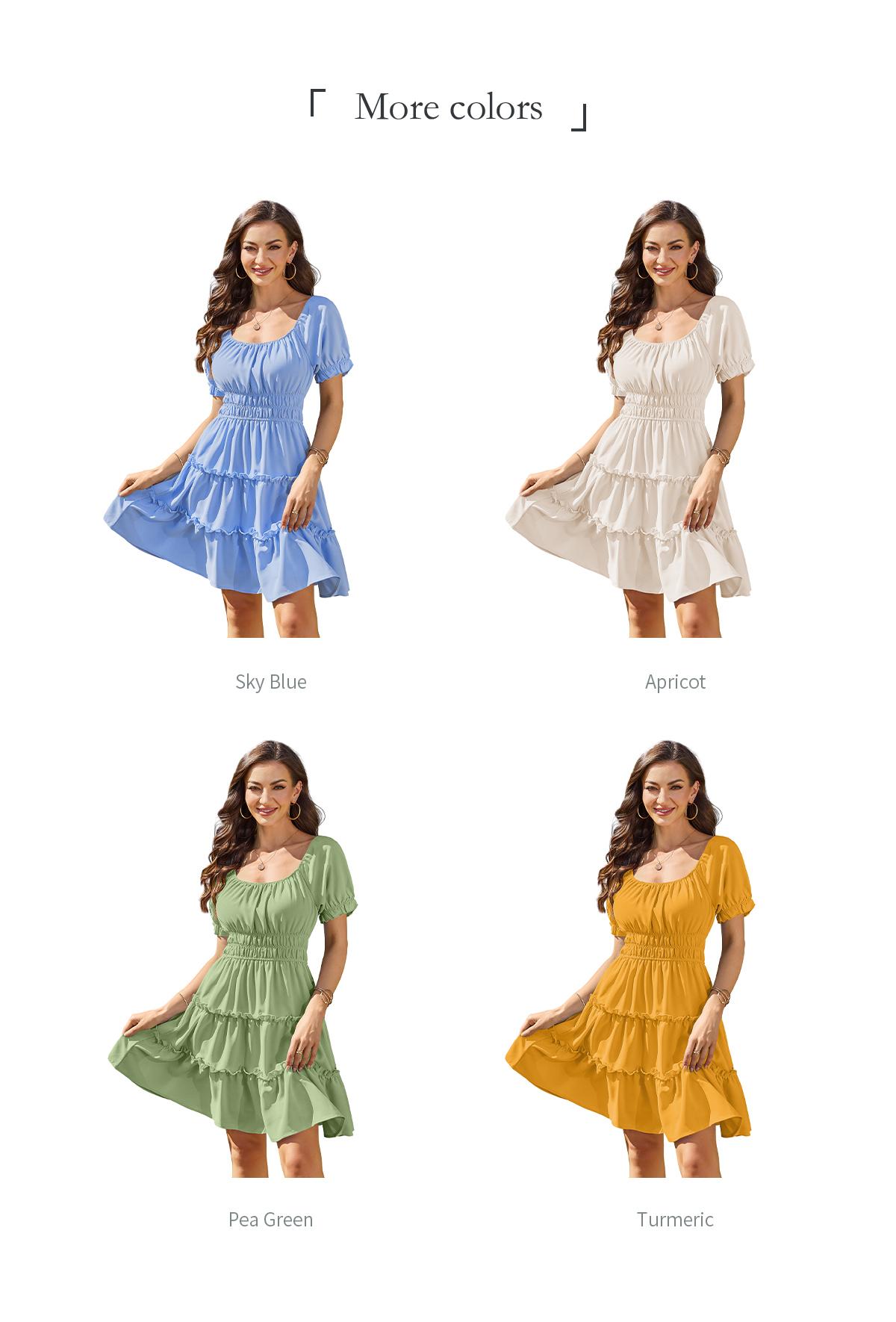 Chicovar Women's Boho Smocked Waist Mini Dress Puff Short Sleeve Tiered Ruffle Flowy Summer Beach Party Dress,Easter dress Shortsleeve